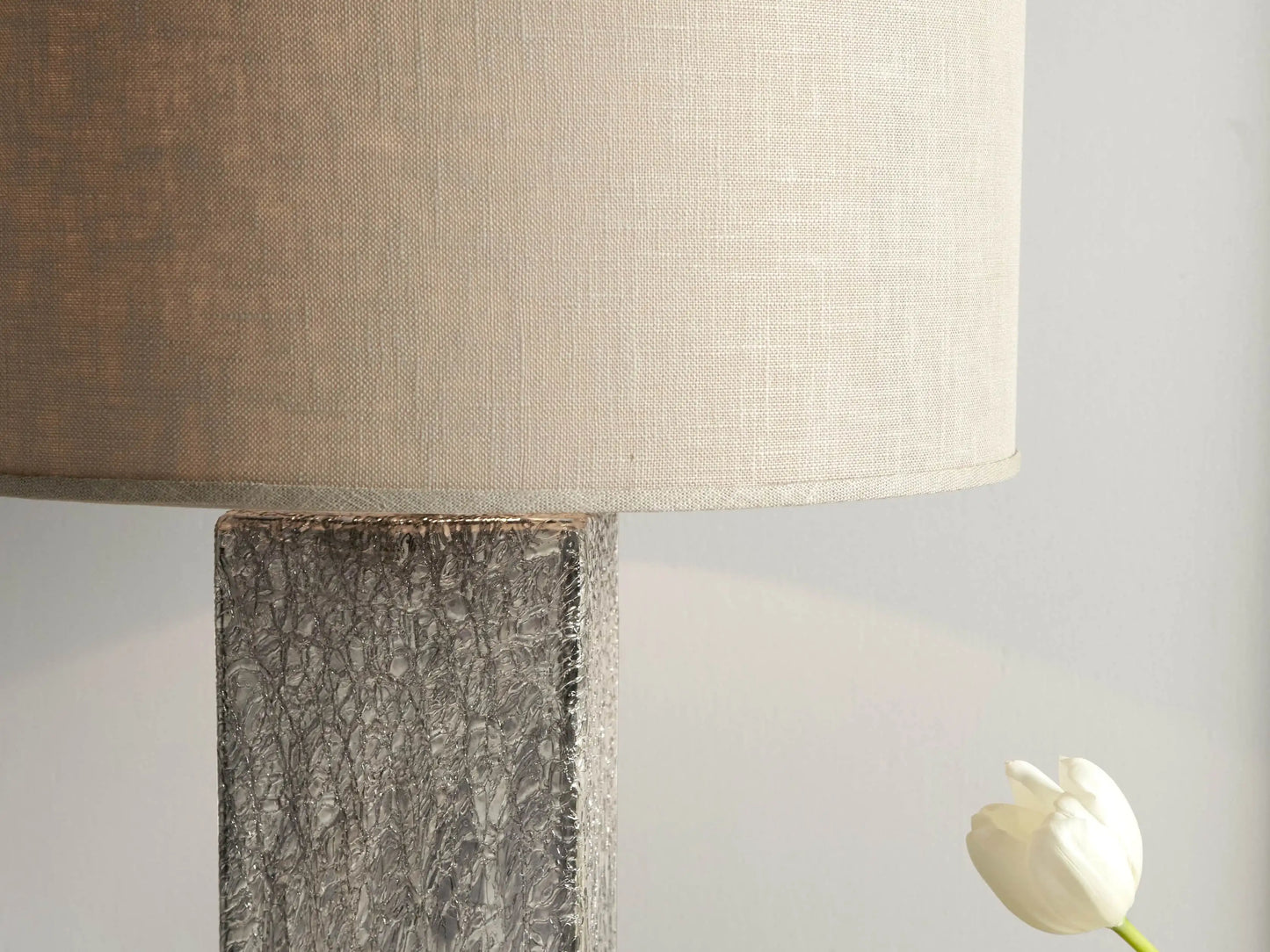 Adrano Table Lamp in Silver with Natural Shade