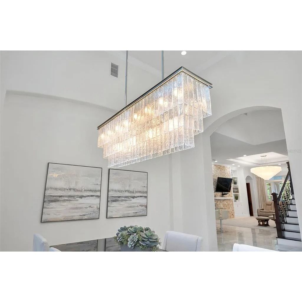 Seline 3-Tier Rectangular Cracked Textured Glass Chandelier