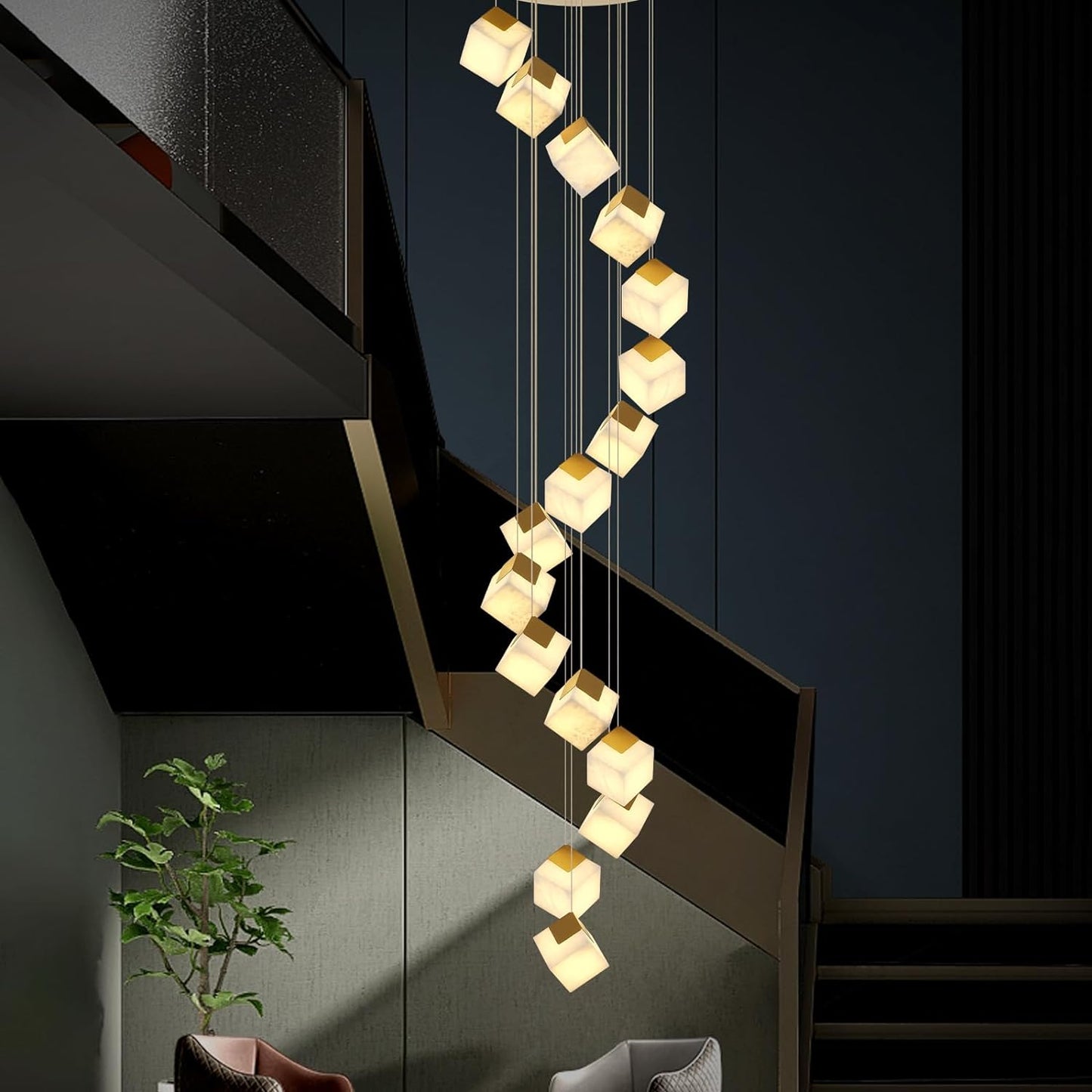 Cube Alabaster Square Pendant Lights