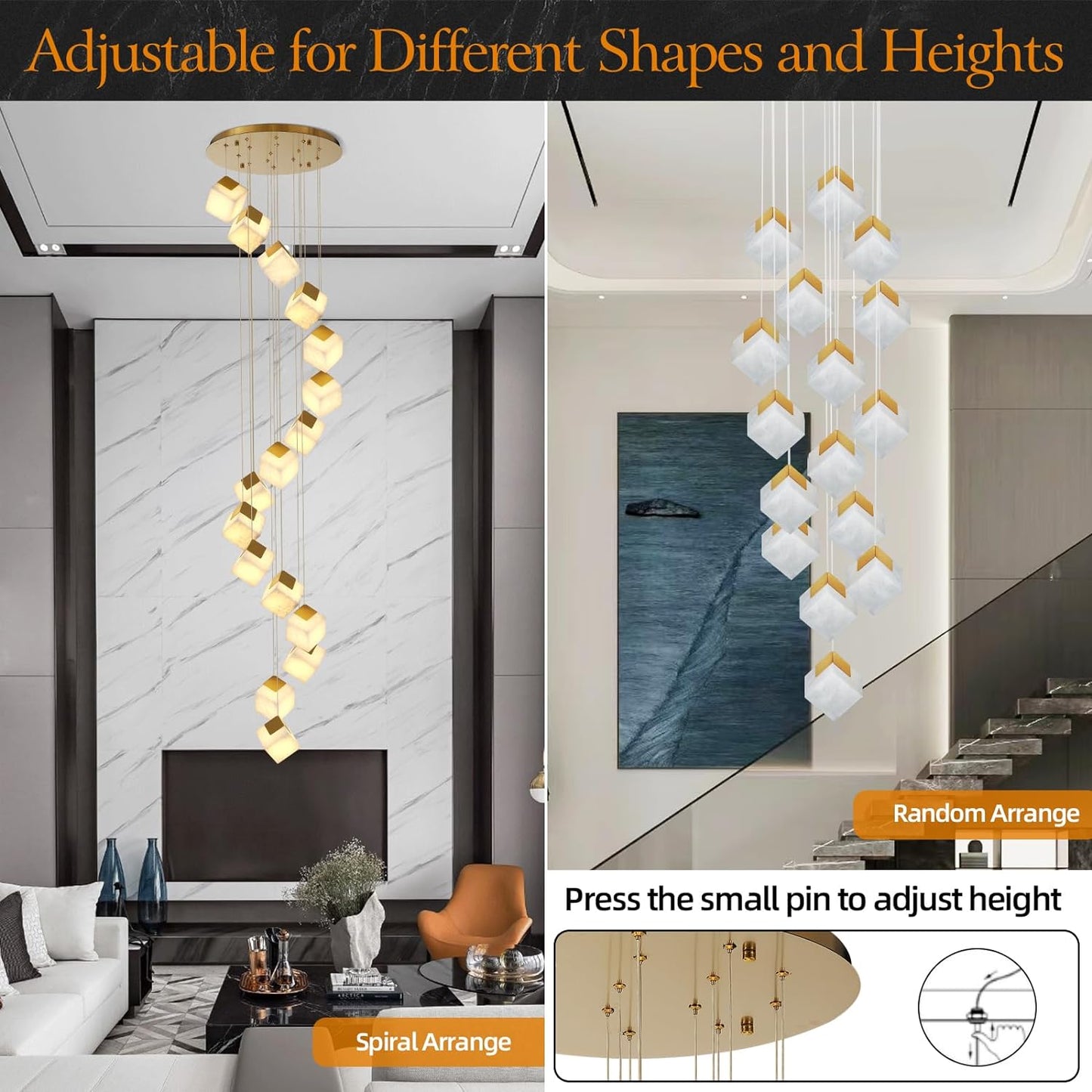 Cube Alabaster Square Pendant Lights