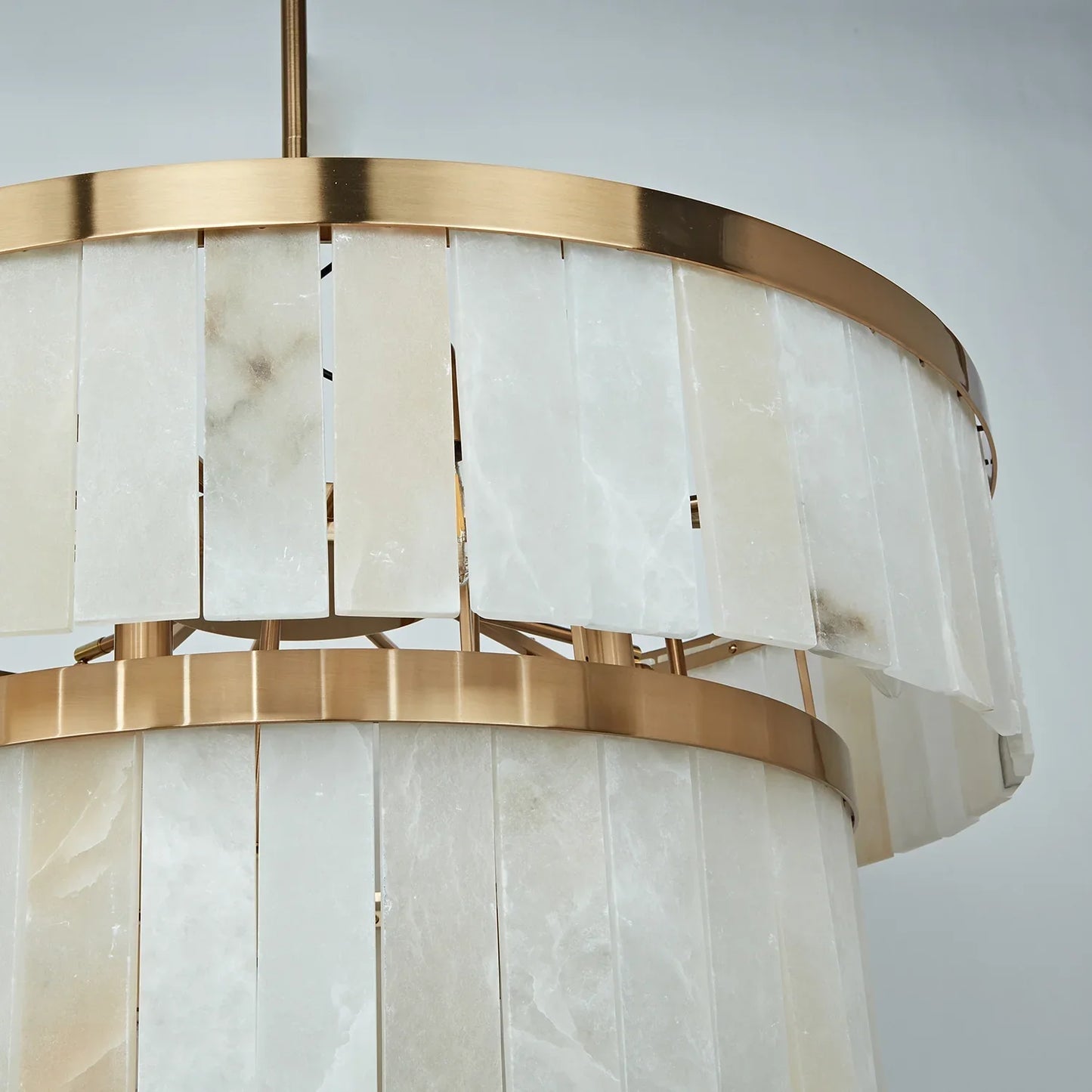 Alabaster Three-Tier Chandelier with Metal Natural Stone