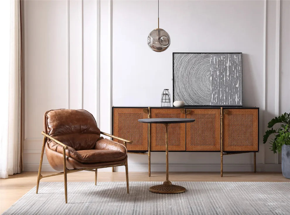 Thaddeus Metal Frame Rattan Long Side Cabinet