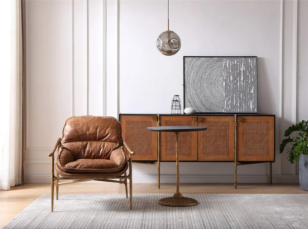 Thaddeus Metal Frame Rattan Long Side Cabinet