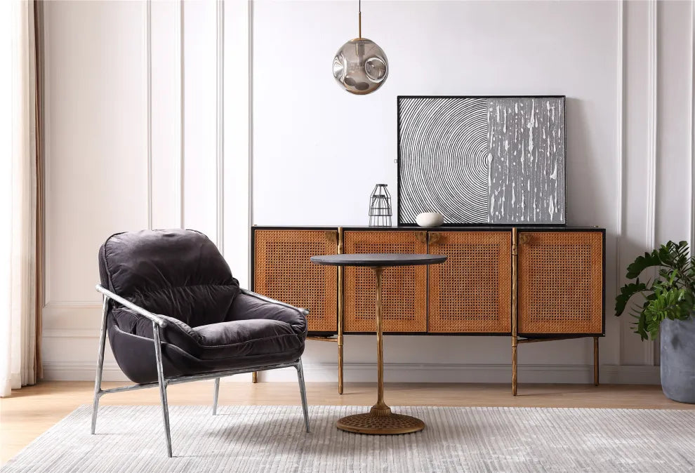 Thaddeus Metal Frame Rattan Long Side Cabinet