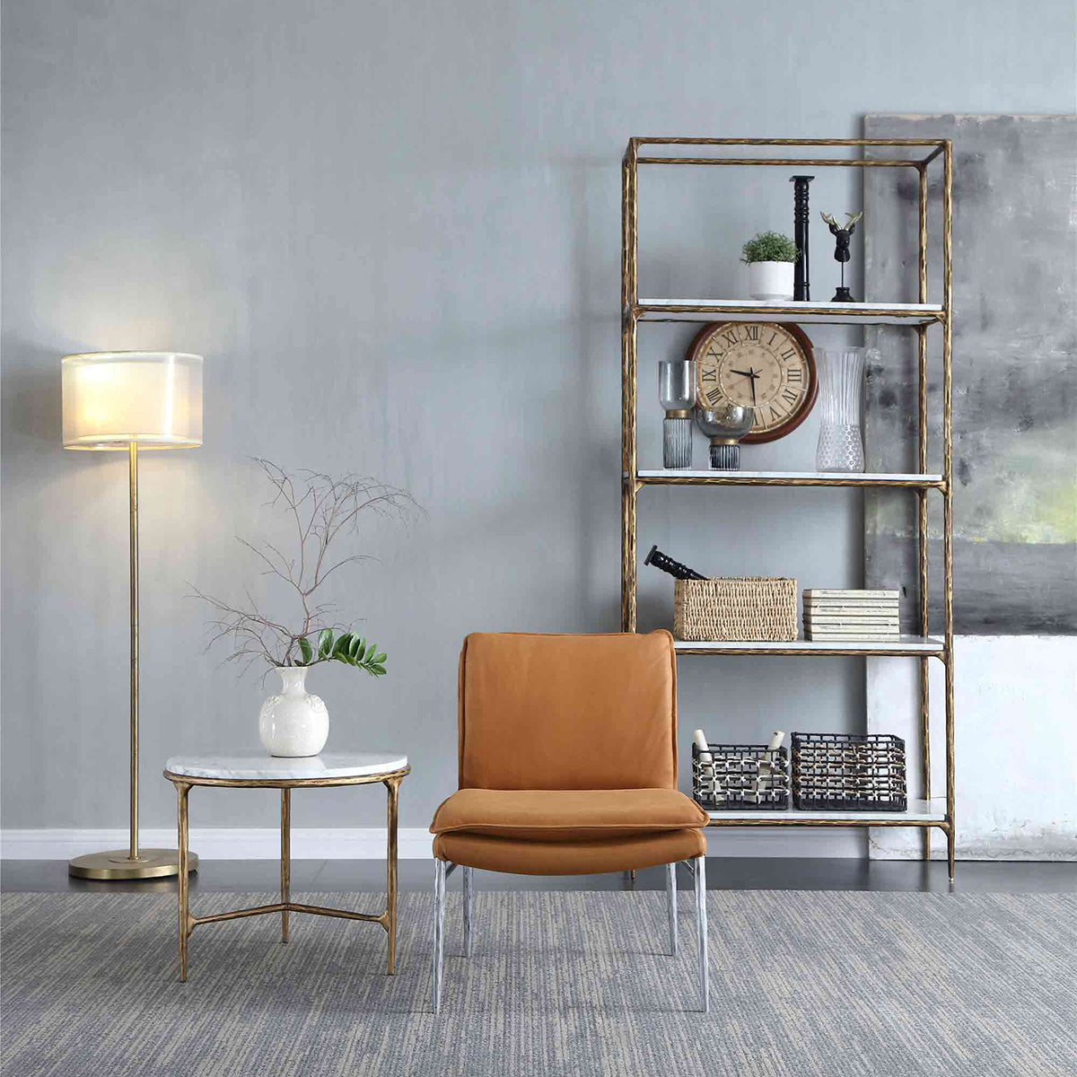 Thaddeus Marble Round Side Table 3 Table Leg 24"D