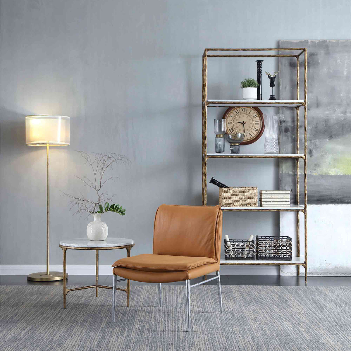 Thaddeus Marble Round Side Table 3 Table Leg 24"D