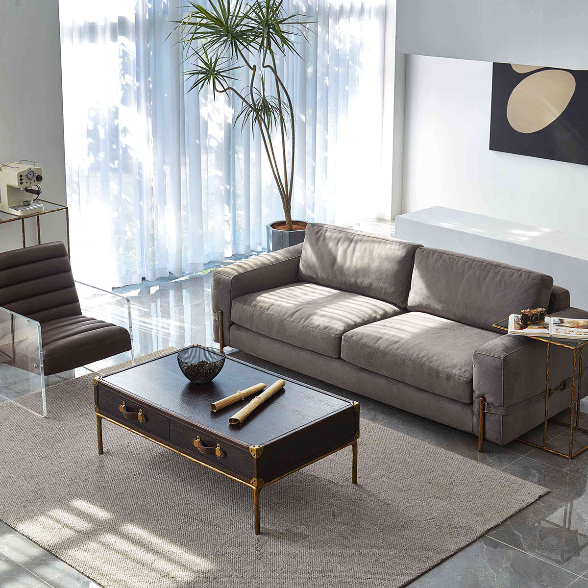 Thaddeus Vintage Leather Square Coffee Table