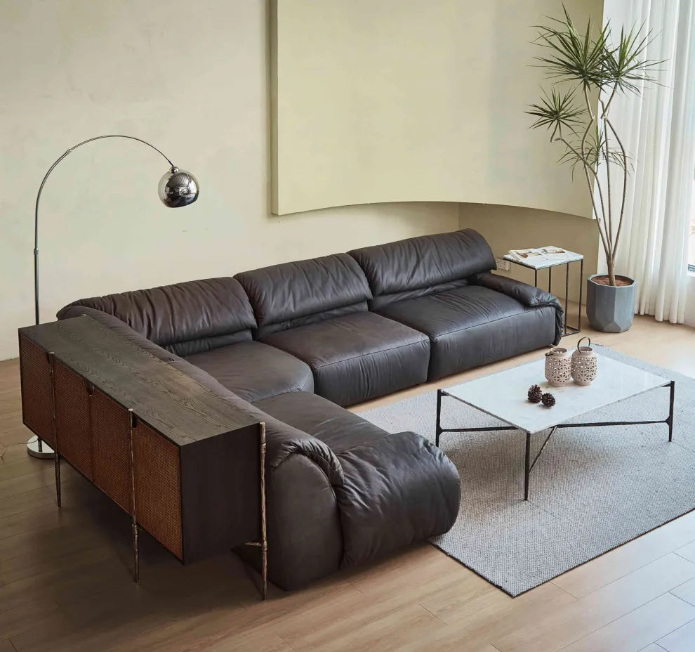 Thaddeus Metal Frame Rattan Long Side Cabinet