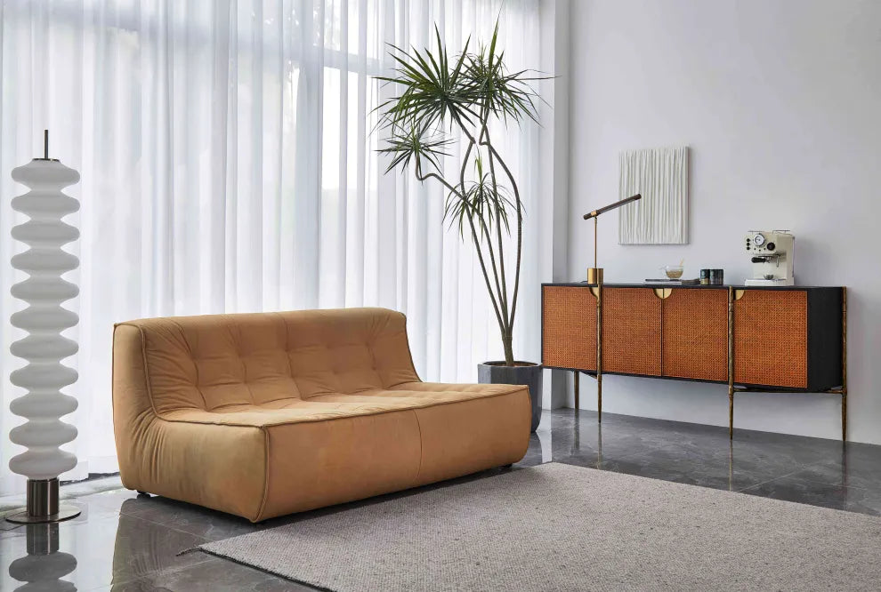 Thaddeus Metal Frame Rattan Long Side Cabinet