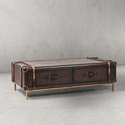 Thaddeus Vintage Cowhide Rattan Coffee Table