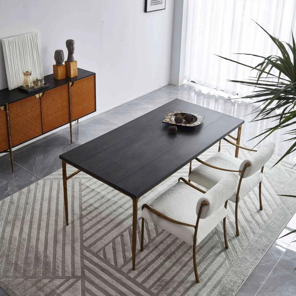 Thaddeus Metal Frame Rattan Long Side Cabinet