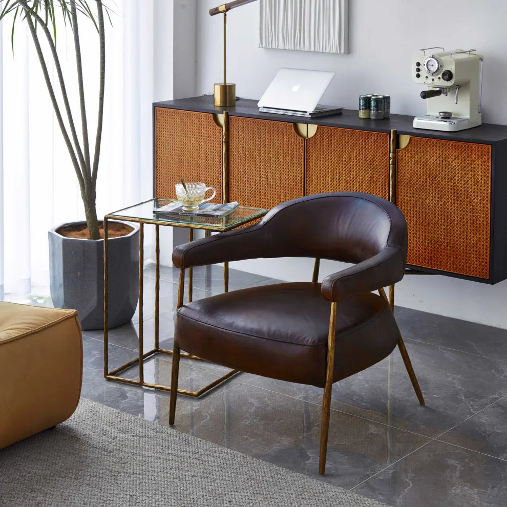 Thaddeus Metal Frame Rattan Long Side Cabinet