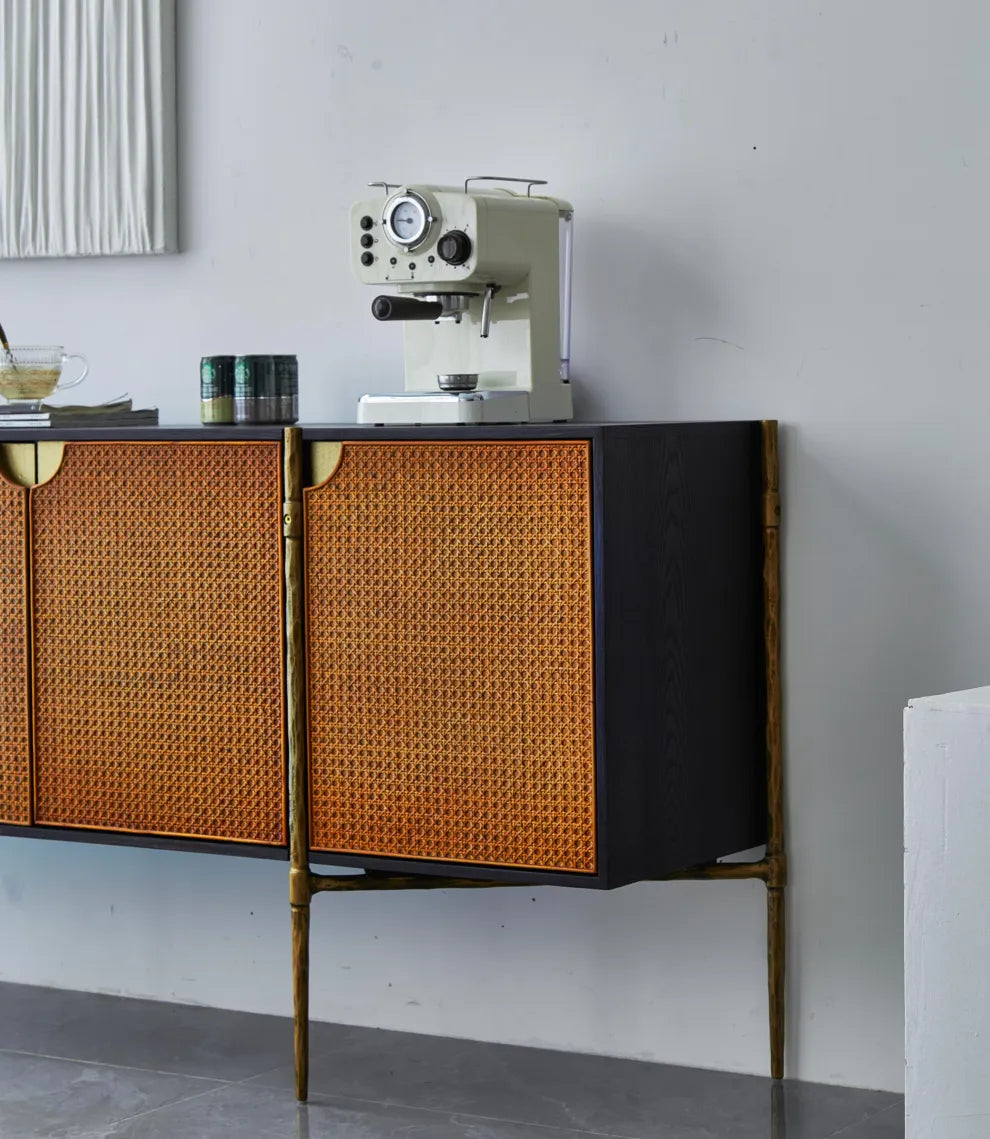 Thaddeus Metal Frame Rattan Long Side Cabinet