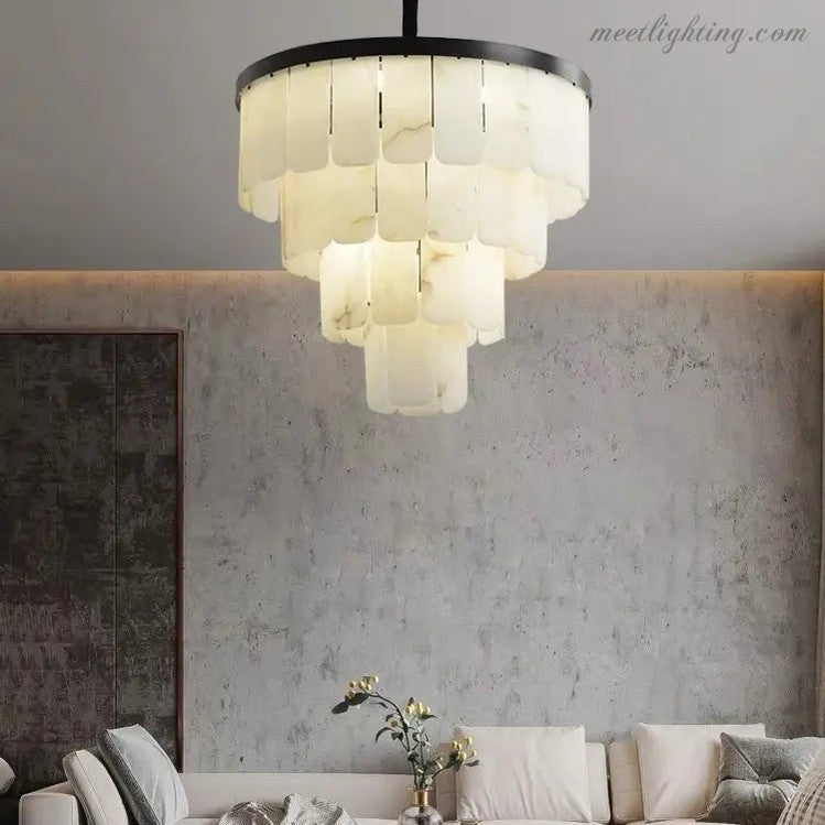 Alabaster Modern Multi-Tiered Round Chandelier
