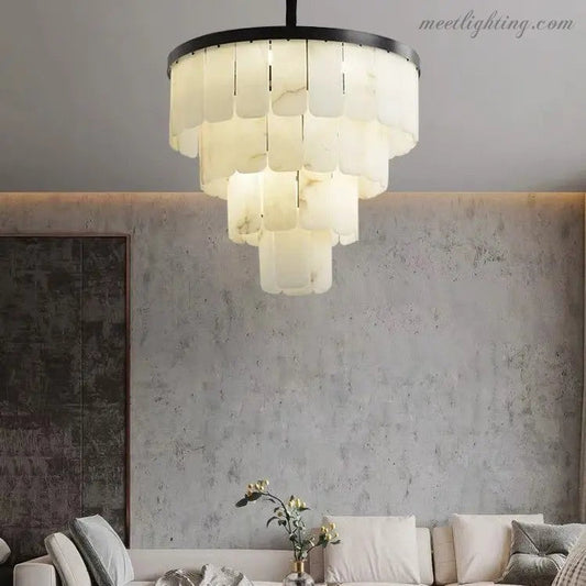 Alabaster Modern Multi-Tiered Round Chandelier