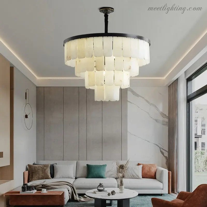 Alabaster Modern Multi-Tiered Round Chandelier