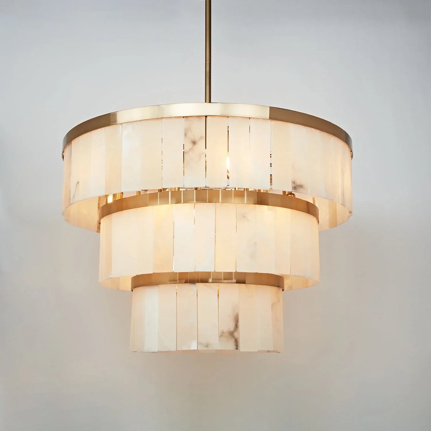 Alabaster Three-Tier Chandelier with Metal Natural Stone