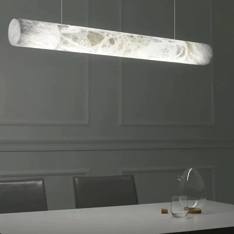 Metal Alabaster Cylindrical Chandelier