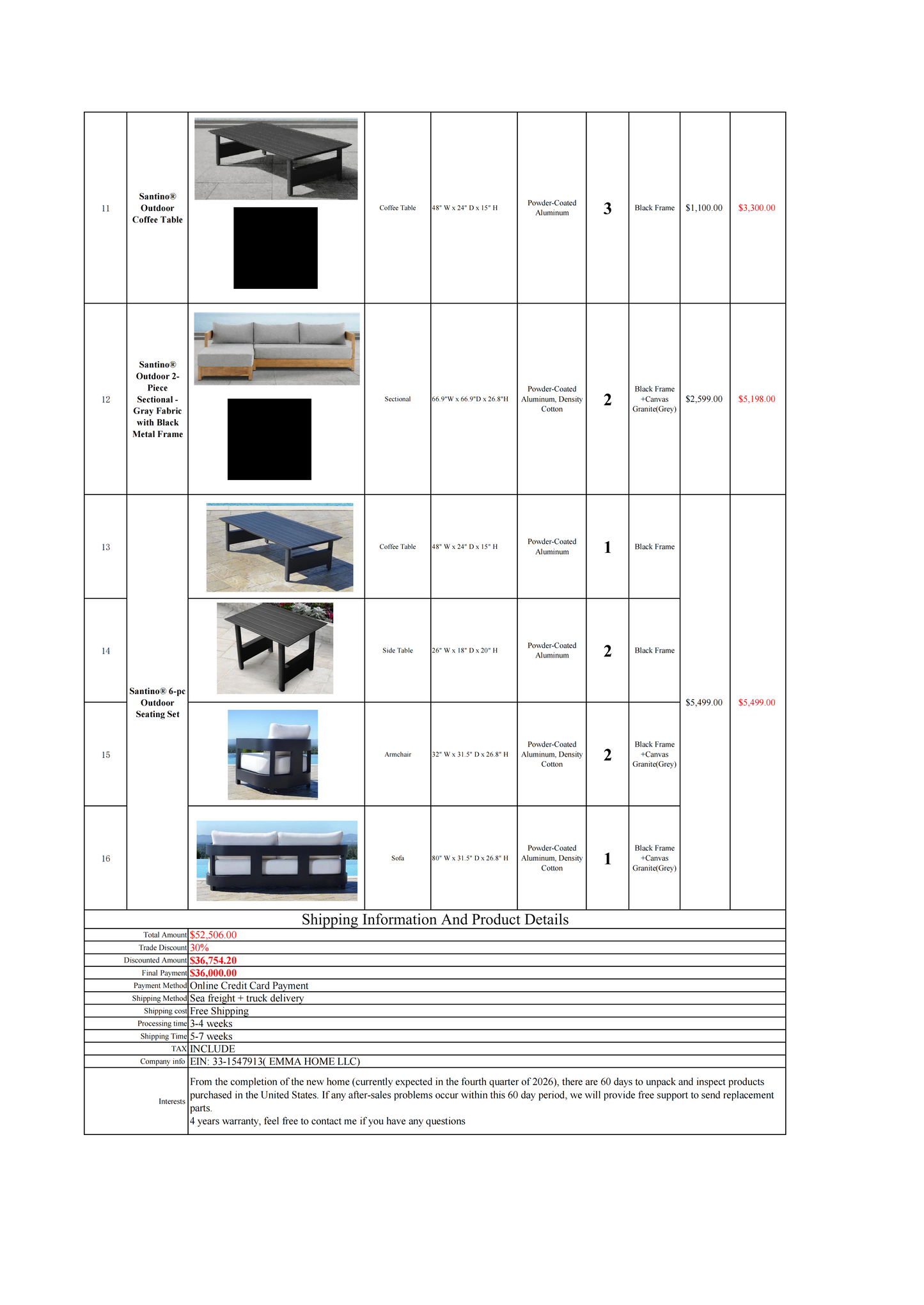 50% Deposit Of Jeff Furniture Invoice