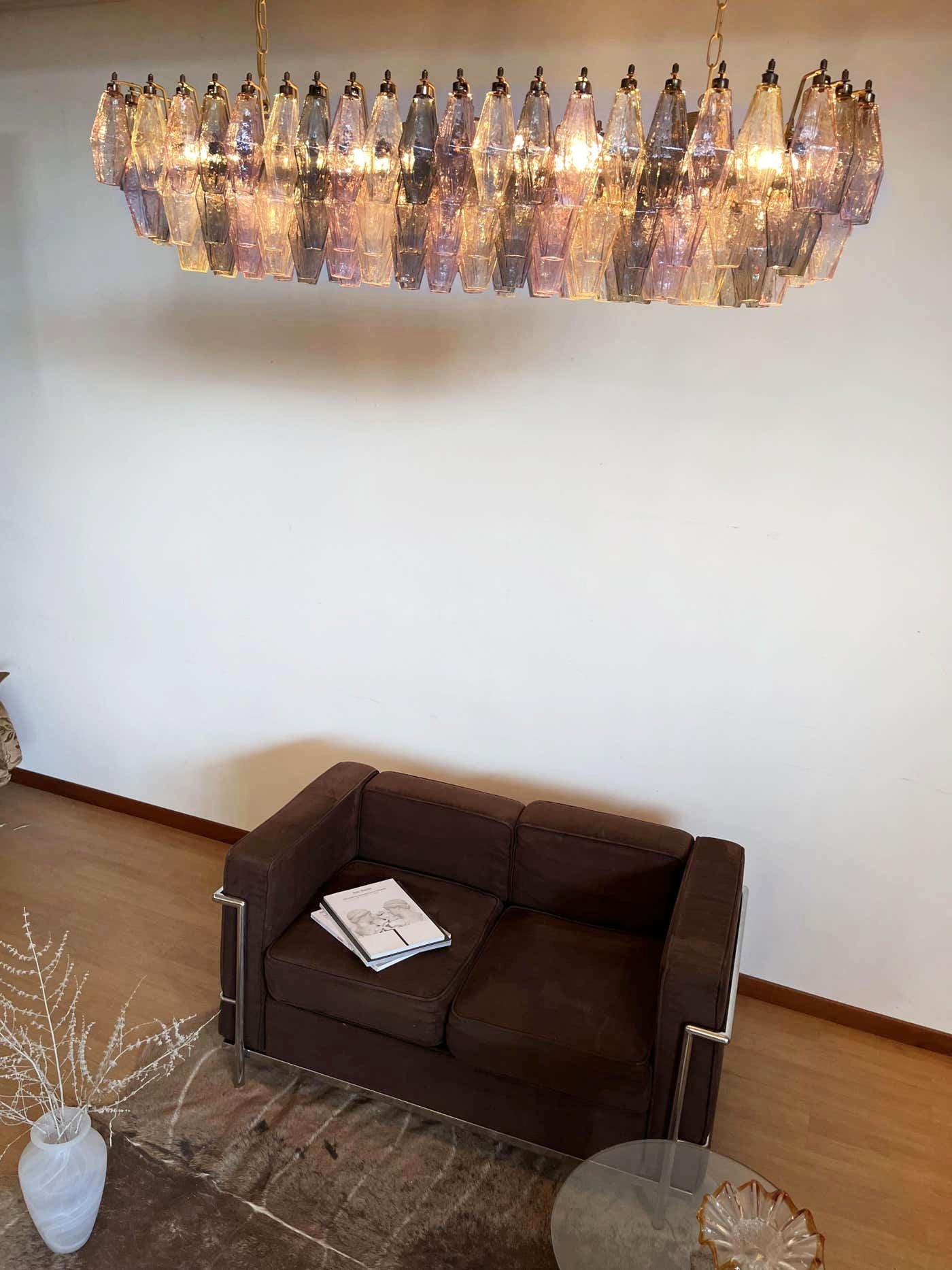 Elegant Multicolored Murano Poliedri Glass Chandelier 49"