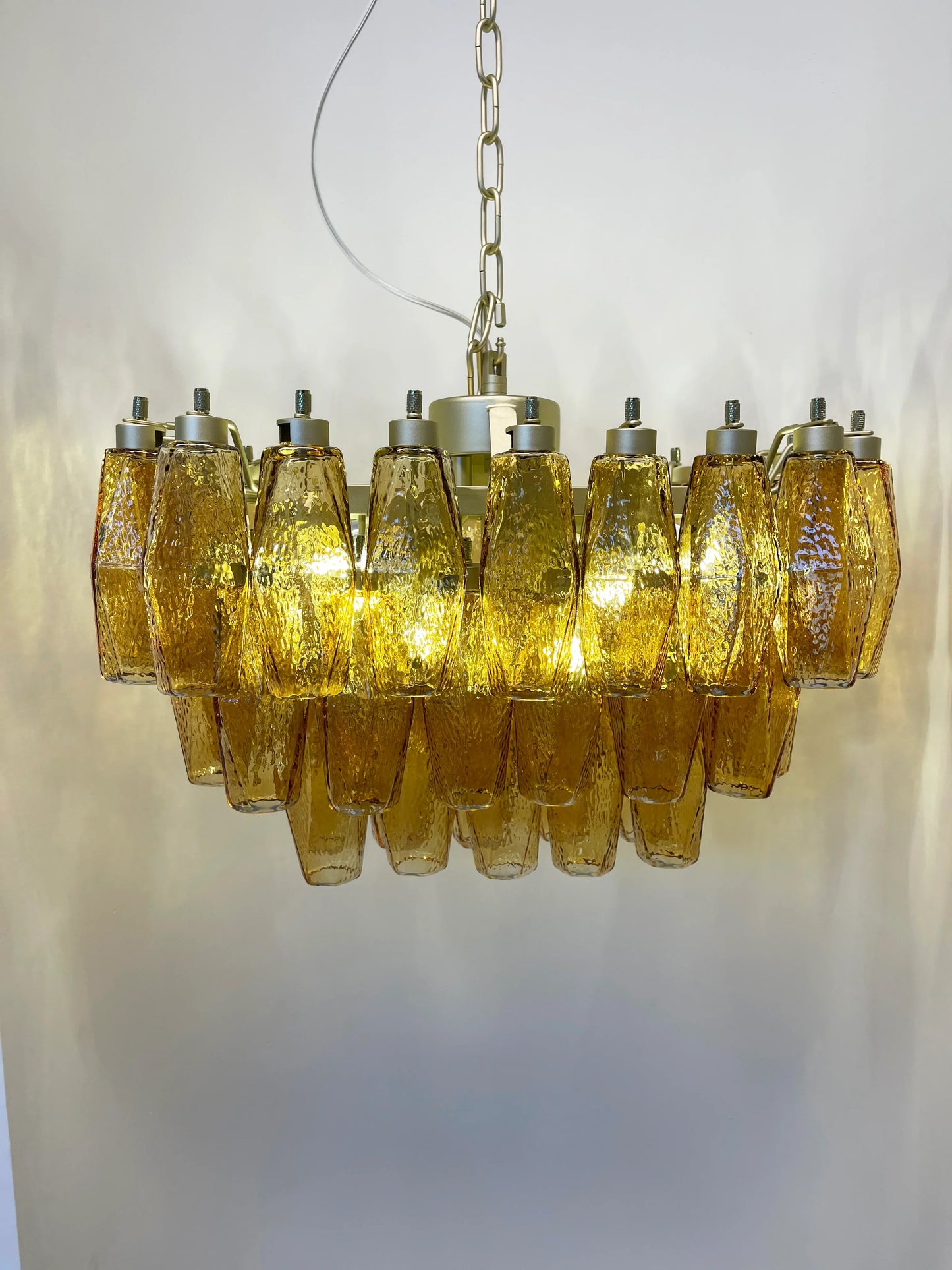 Elegant Murano Poliedri Amber Glass Chandelier 22"