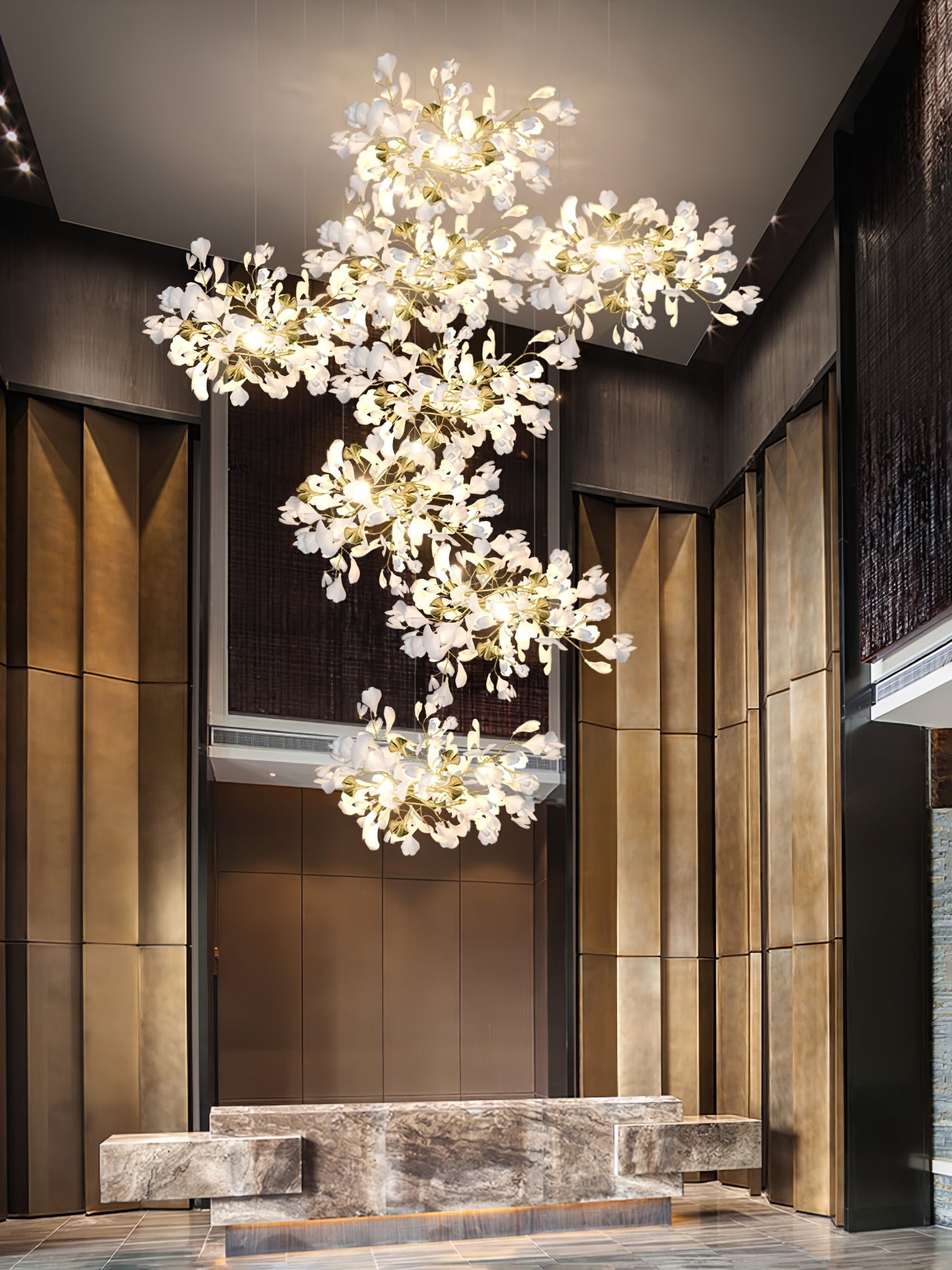 Gingko Leaves Linear Chandelier 197"