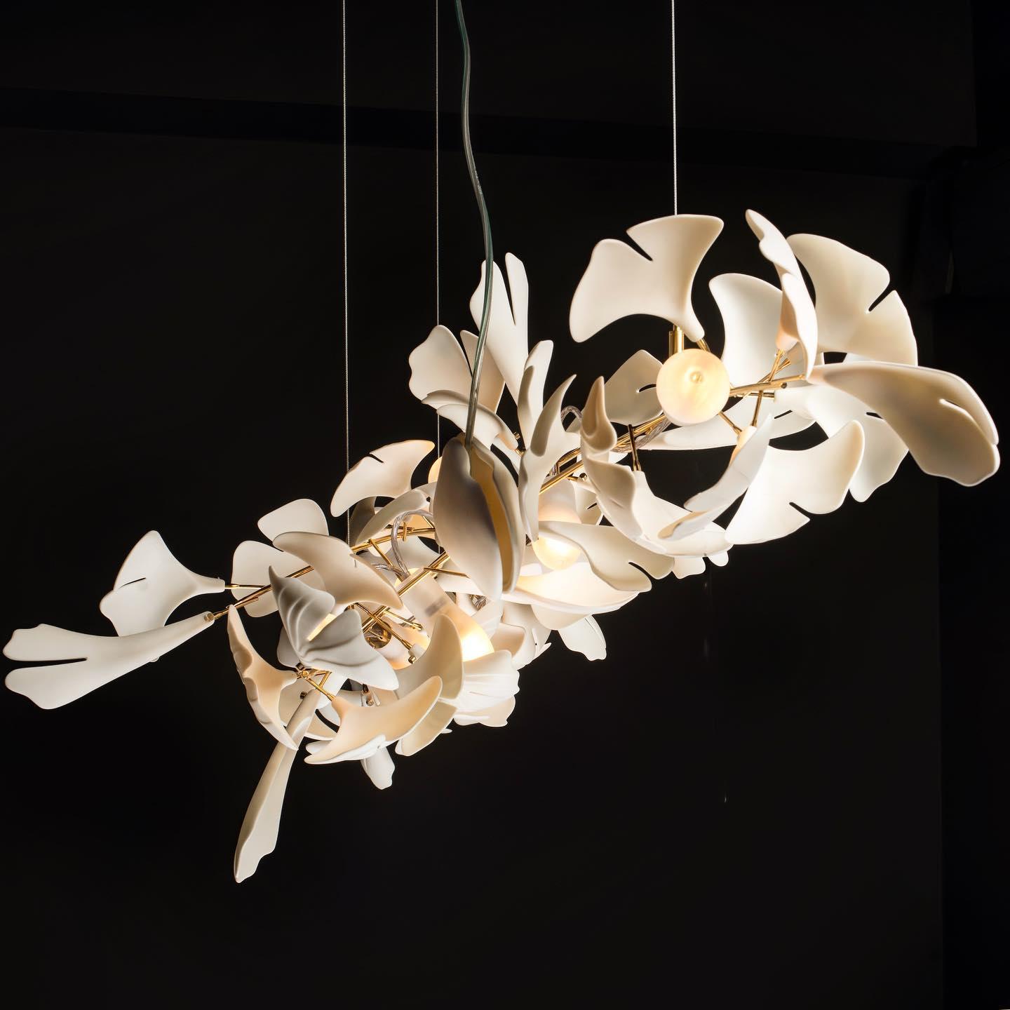 Gingko Chandelier A USE White and Gold