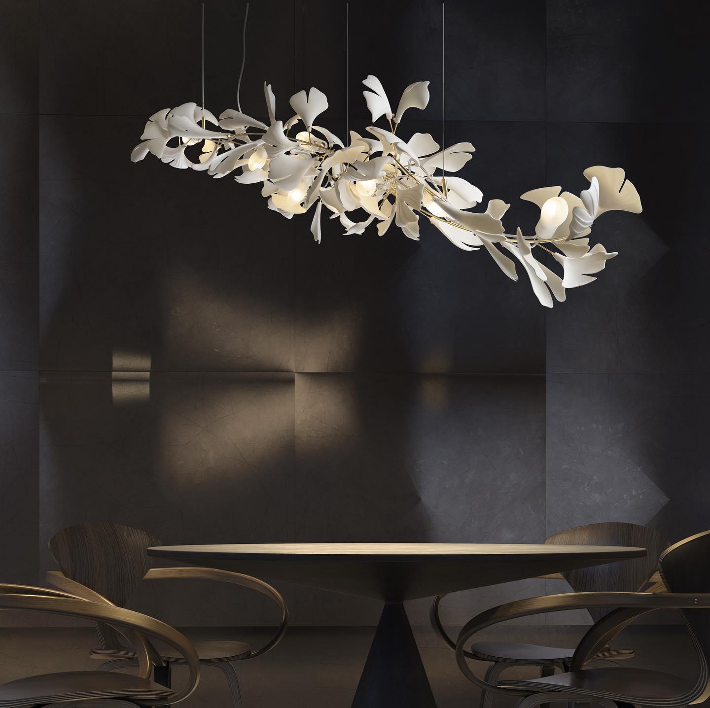 Gingko Chandelier A USE White and Gold
