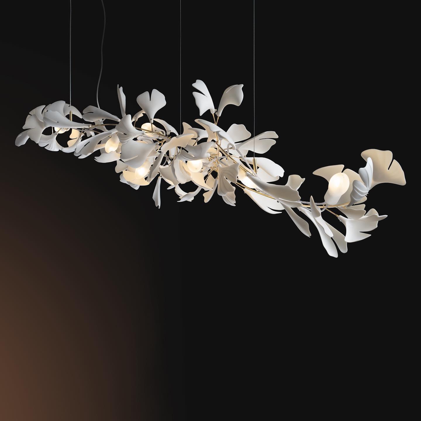 Gingko Chandelier A USE White and Gold