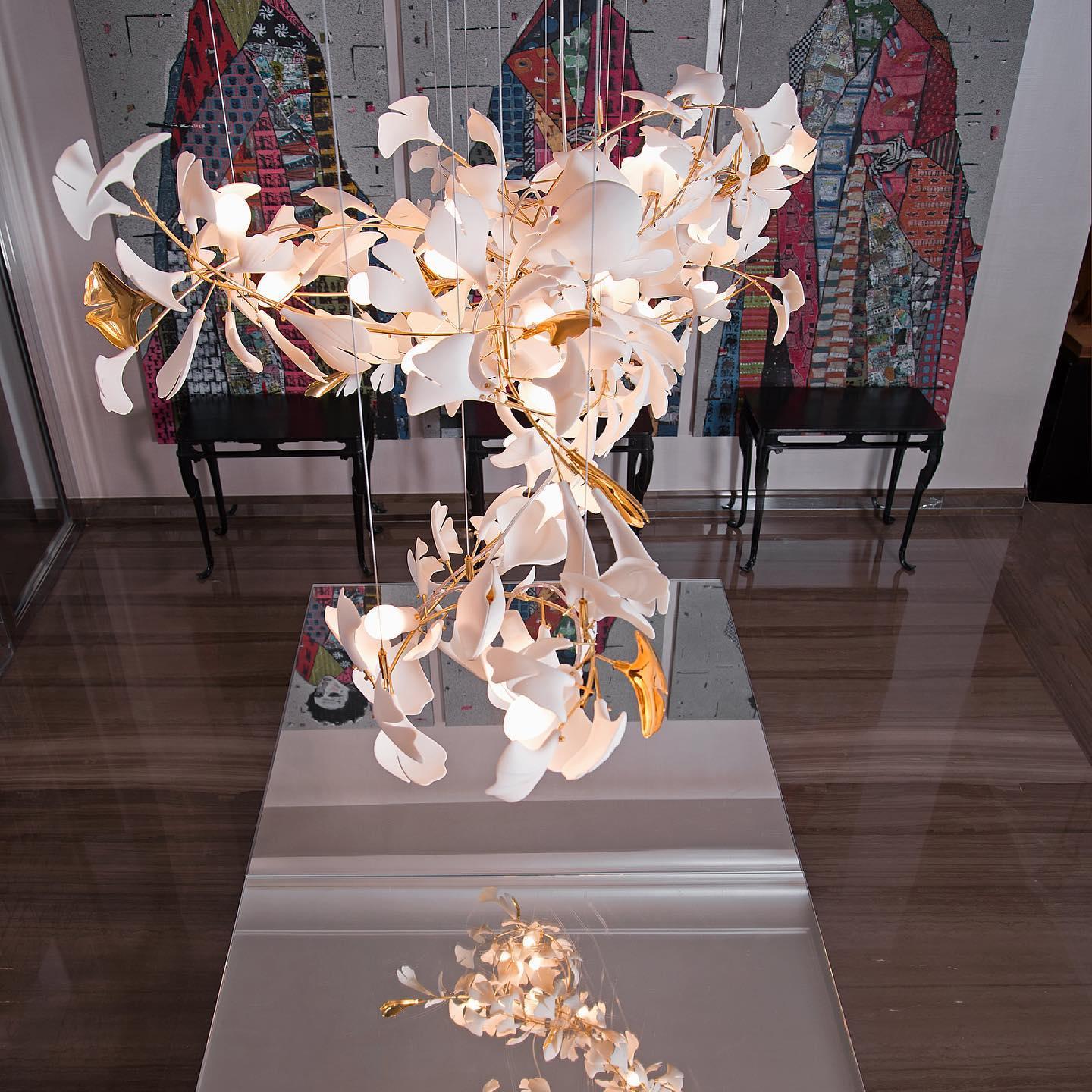 Gingko Chandelier A USE White and Gold