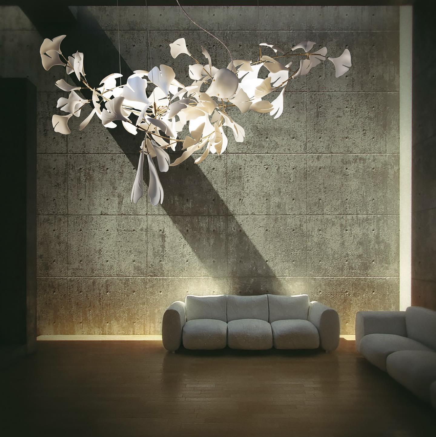 Gingko Chandelier A USE White and Gold
