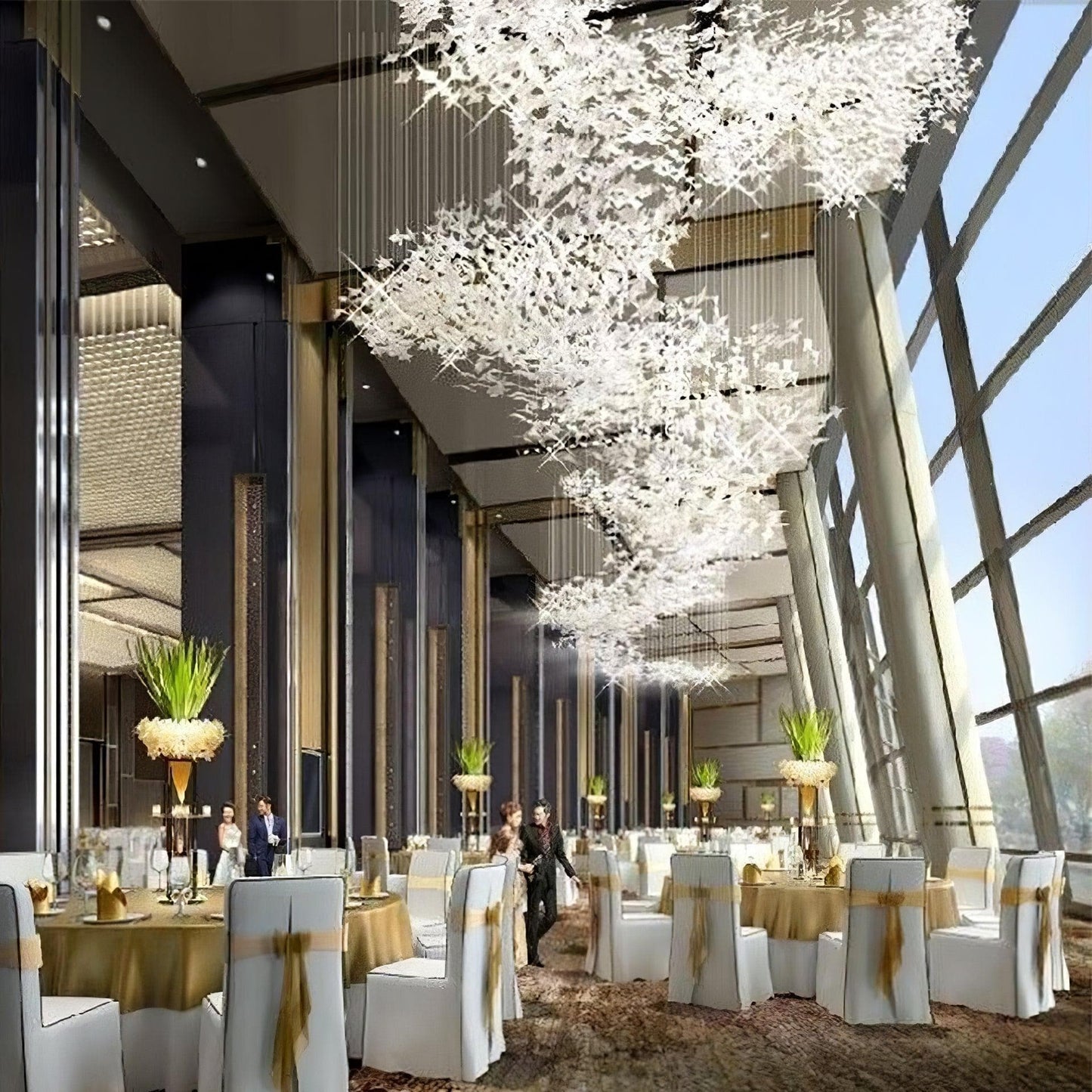 Gingko Chandelier C USE White and Gold