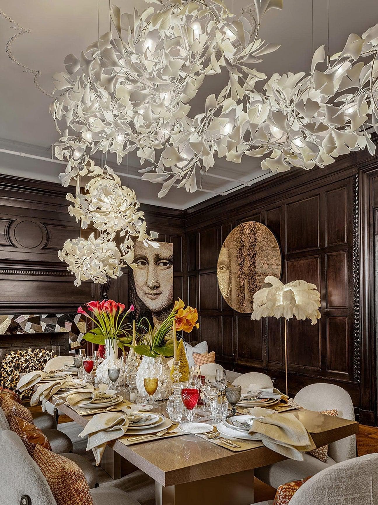 Gingko Chandelier C USE White and Gold