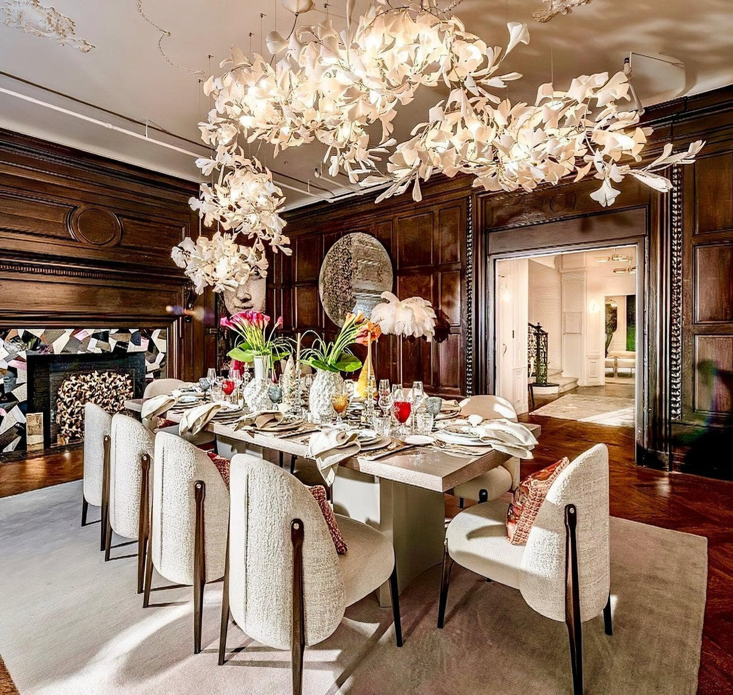 Gingko Chandelier C USE White and Gold