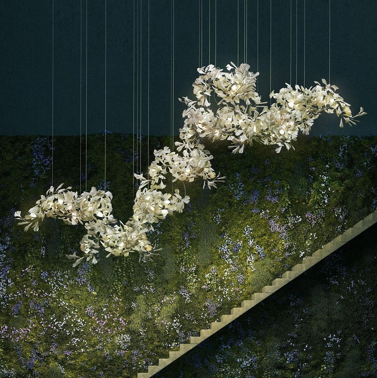 Gingko Chandelier C USE White and Gold