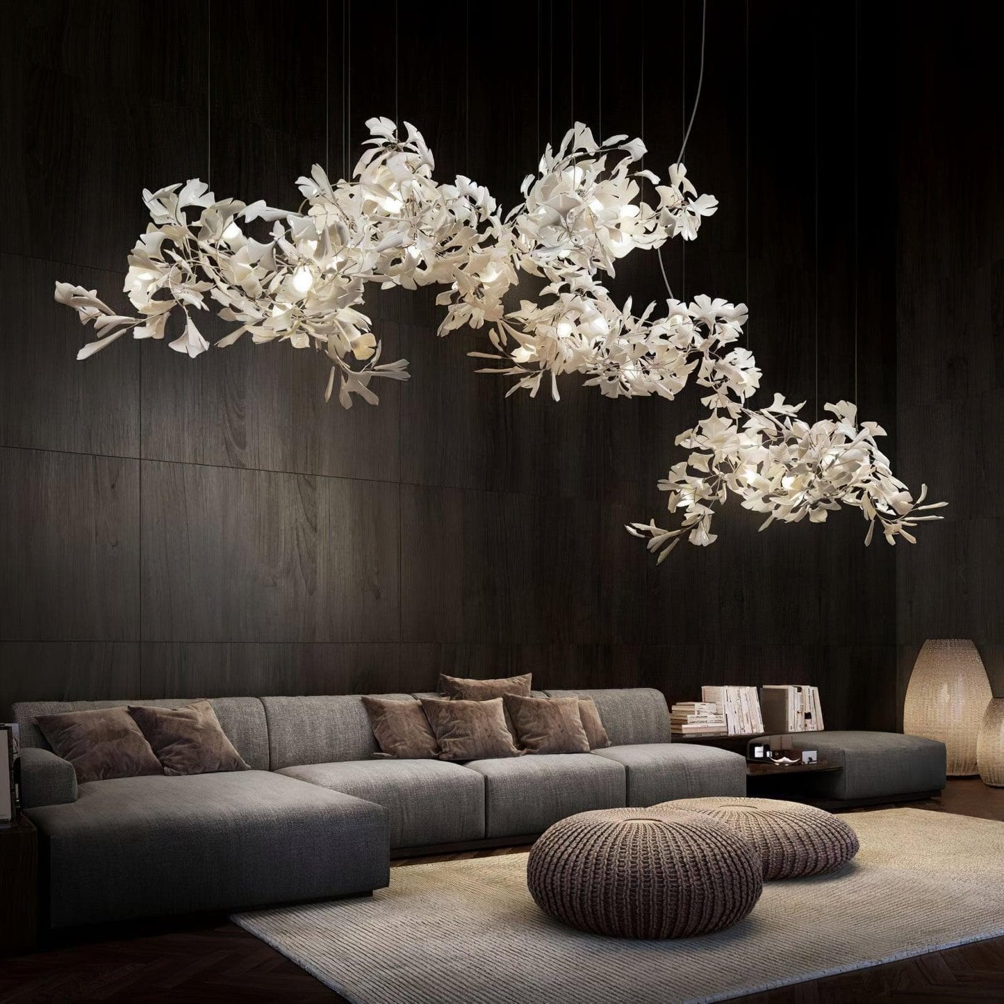 Gingko Chandelier C USE White and Gold
