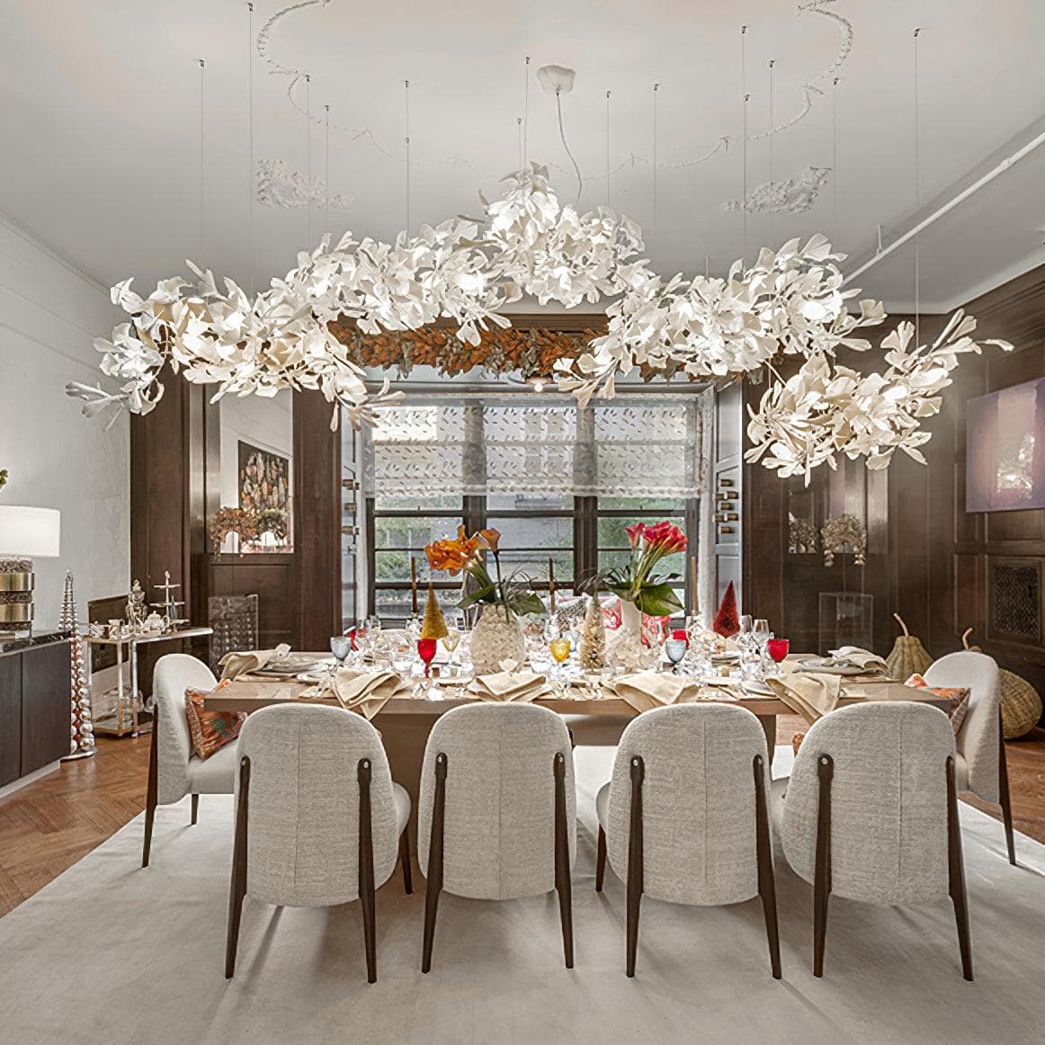 Gingko Chandelier C USE White and Gold