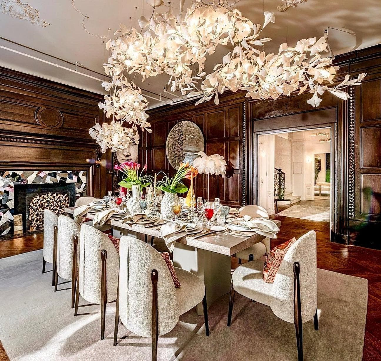 Gingko Chandelier C USE White and Gold