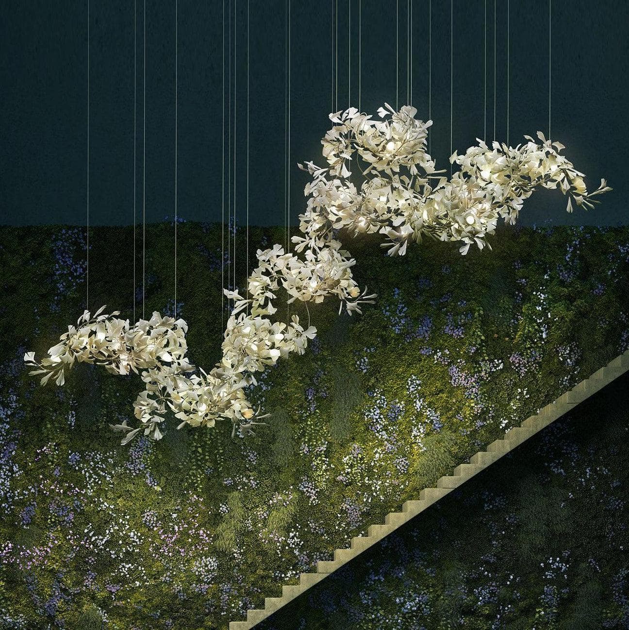 Gingko Chandelier C USE White and Gold