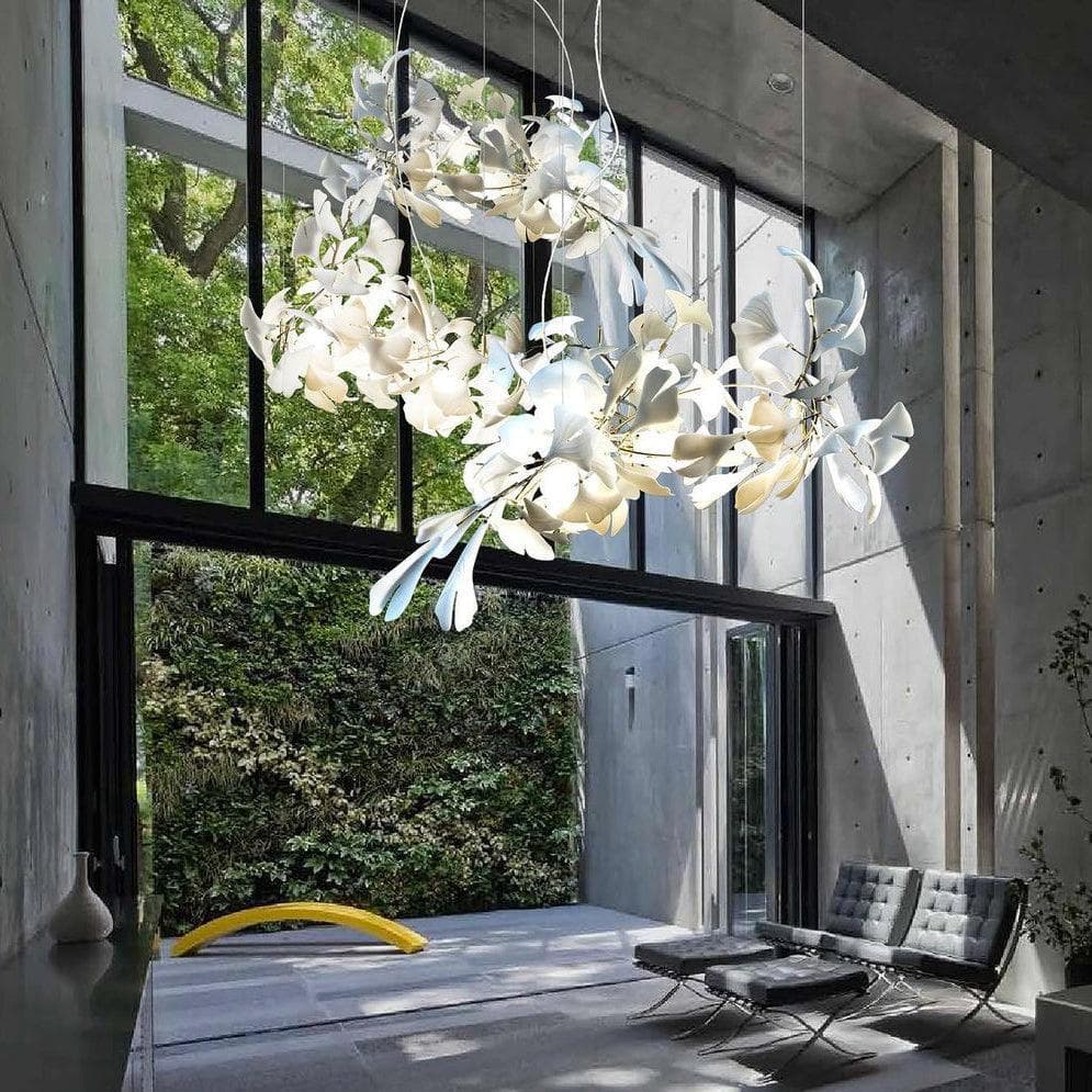 Gingko Chandelier E USE White and Gold