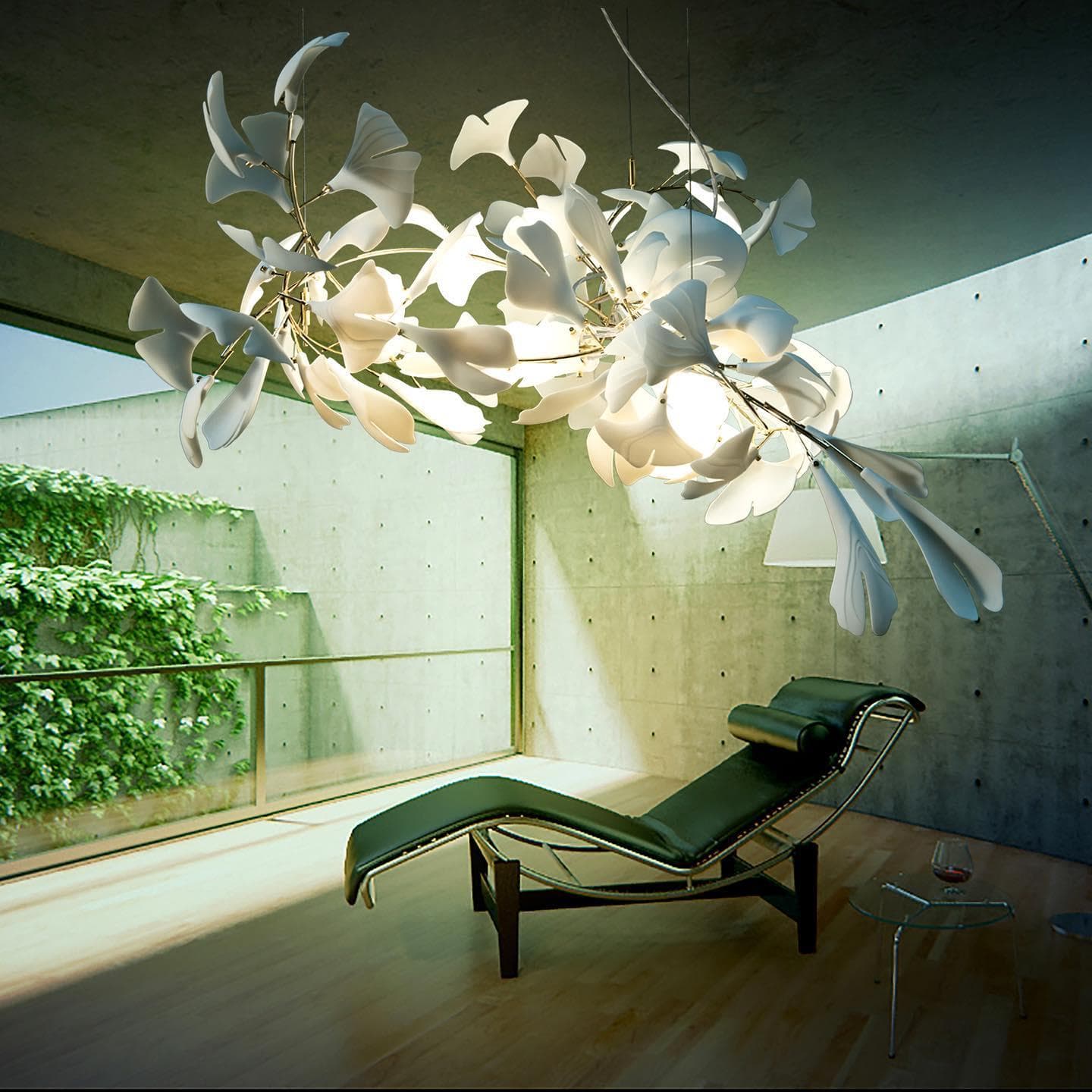 Gingko Chandelier E USE White and Gold