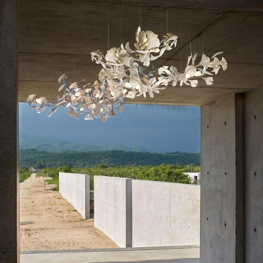 Gingko Chandelier E USE White and Gold