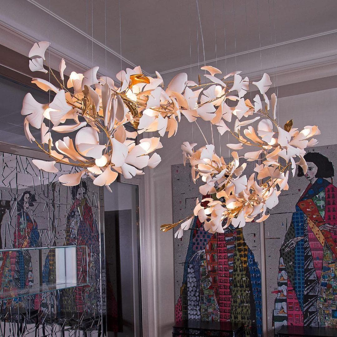 Gingko Chandelier E USE White and Gold
