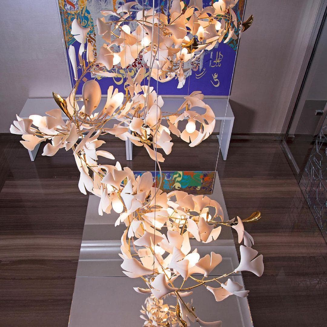 Gingko Chandelier E USE White and Gold