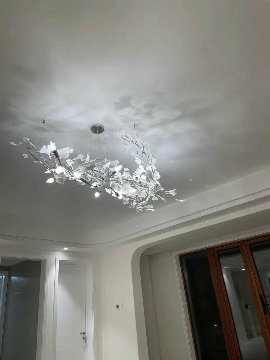 Gingko Chandelier E USE White and Gold
