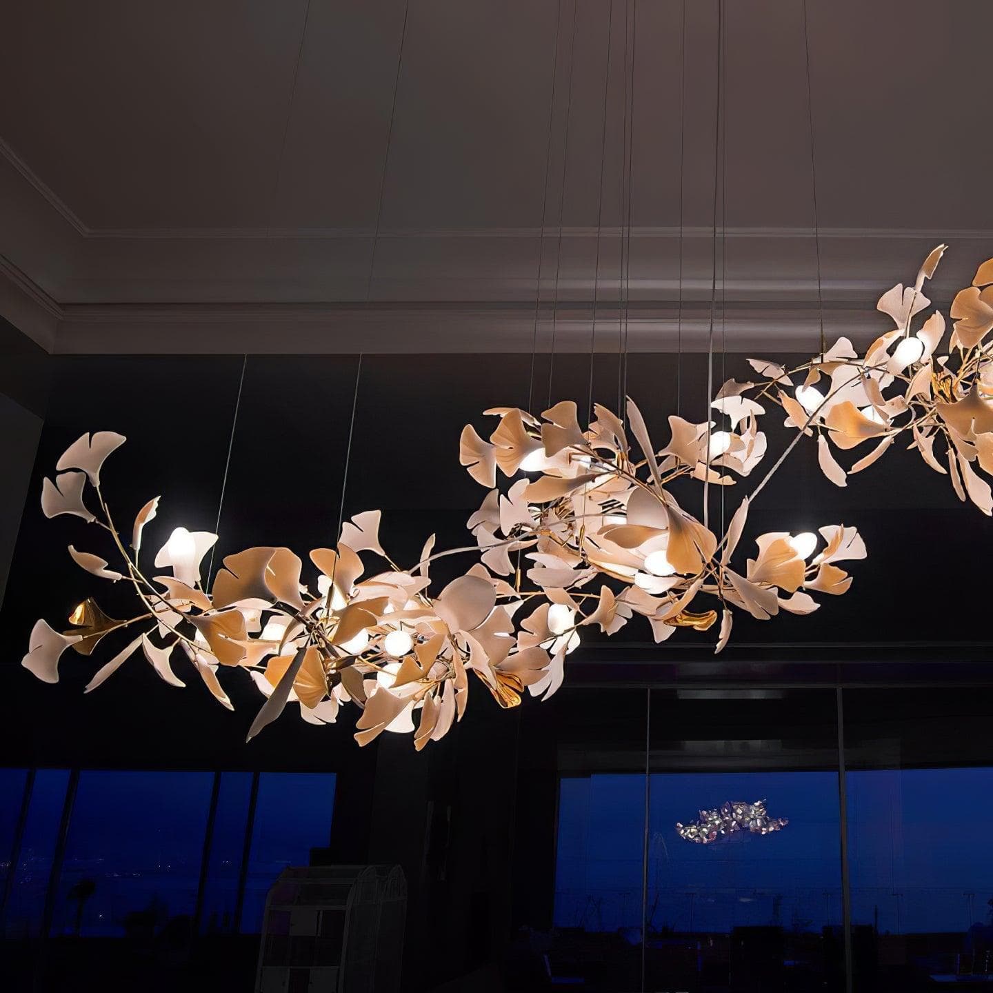 Gingko Chandelier E USE White and Gold