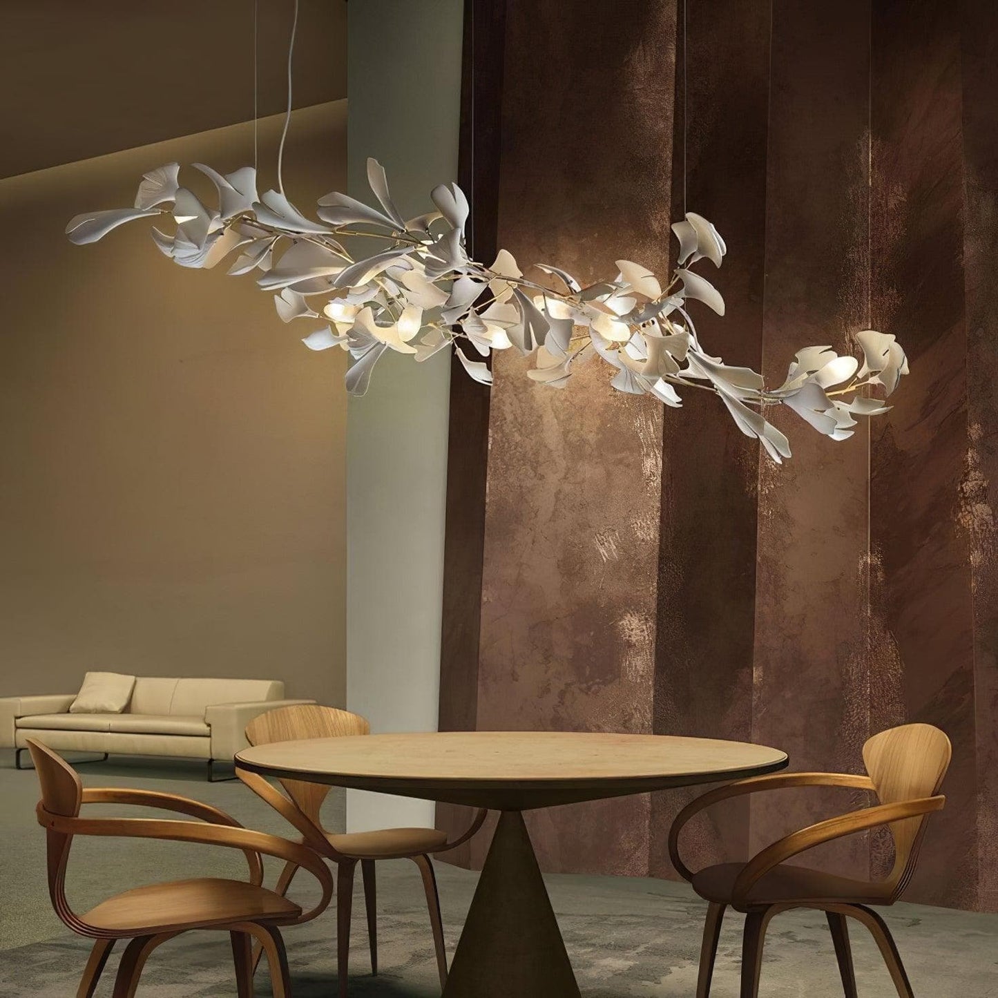 Gingko Chandelier E USE White and Gold