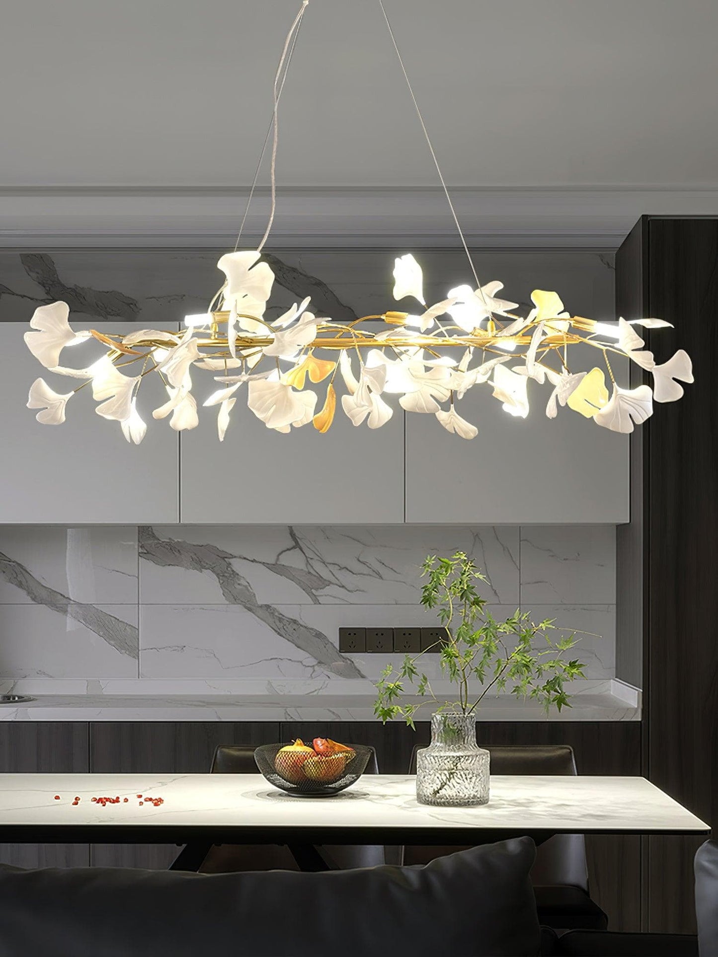 Gingko Chandelier M USE White and Gold