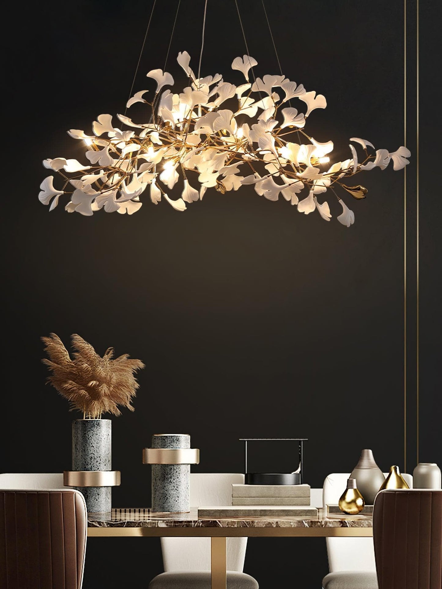 Gingko Chandelier N USE White and Gold
