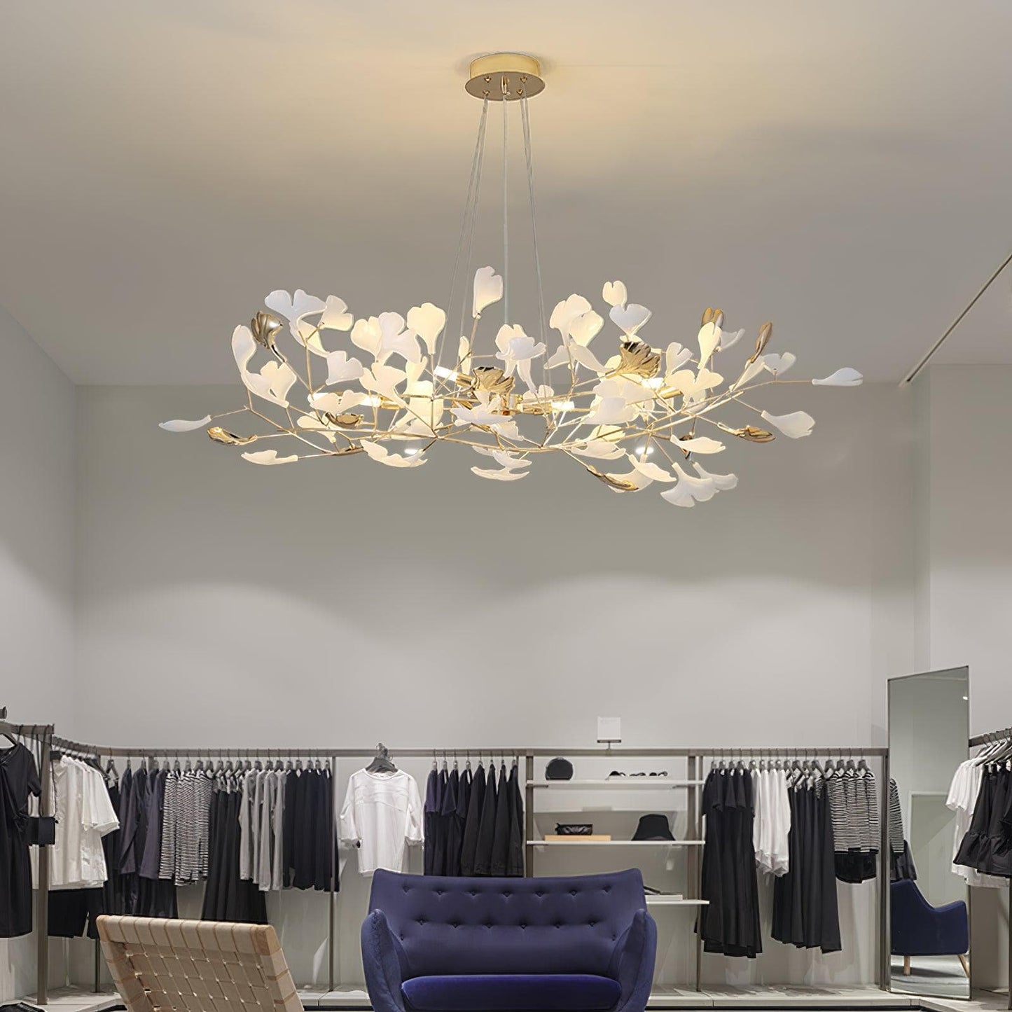 Gingko Chandelier N USE White and Gold
